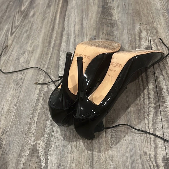 Jimmy Choo Vita 100 Lace Up Black Patent Leather Heels Shoes Pumps Size 38 - Picture 11 of 14